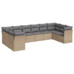 10-Piece Garden Sofa Set with Cushions Beige Poly Rattan Wicker Outdoor Patio Furniture