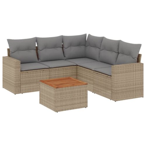 6-Piece Garden Sofa Set with Cushions Beige Poly Rattan Wicker Outdoor Patio Furniture - Image 5