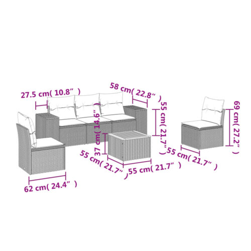 6-Piece Garden Sofa Set with Cushions Beige Poly Rattan Wicker Outdoor Patio Furniture - Image 3