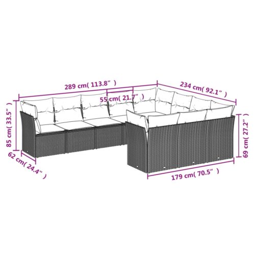 10-Piece Garden Sofa Set with Cushions Beige Poly Rattan Wicker Outdoor Patio Furniture - Image 3