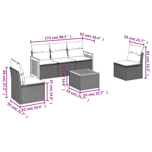 6-Piece Garden Sofa Set with Cushions Beige Poly Rattan Wicker Outdoor Patio Furniture - Image 3