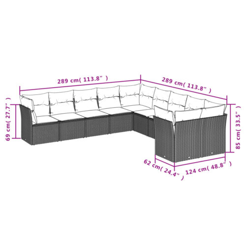 10-Piece Garden Sofa Set with Cushions Beige Poly Rattan Wicker Outdoor Patio Furniture - Image 3