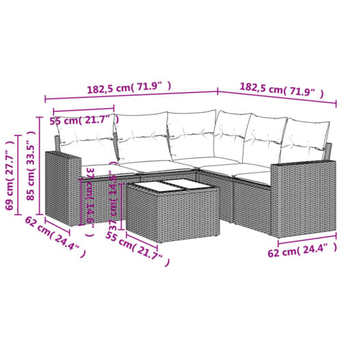 6-Piece Garden Sofa Set with Cushions Beige Poly Rattan Wicker Outdoor Patio Furniture - Image 3