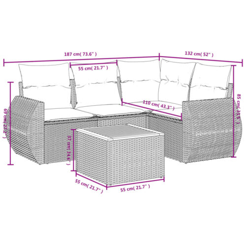 5-Piece Garden Sofa Set with Cushions Beige Poly Rattan Wicker Outdoor Patio Furniture - Image 8