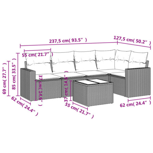 6-Piece Garden Sofa Set with Cushions Beige Poly Rattan Wicker Outdoor Patio Furniture - Image 3
