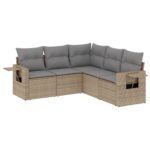 5-Piece Garden Sofa Set with Cushions Beige Poly Rattan Wicker Outdoor Patio Furniture