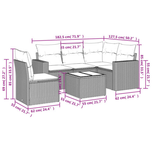 6-Piece Garden Sofa Set with Cushions Beige Poly Rattan Wicker Outdoor Patio Furniture - Image 3