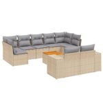 10-Piece Garden Sofa Set with Cushions Beige Poly Rattan Wicker Outdoor Patio Furniture