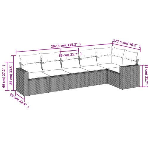 6-Piece Garden Sofa Set with Cushions Beige Poly Rattan Wicker Outdoor Patio Furniture - Image 3