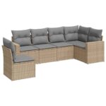 6-Piece Garden Sofa Set with Cushions Beige Poly Rattan Wicker Outdoor Patio Furniture