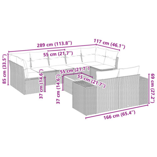 10-Piece Garden Sofa Set with Cushions Beige Poly Rattan Wicker Outdoor Patio Furniture - Image 8
