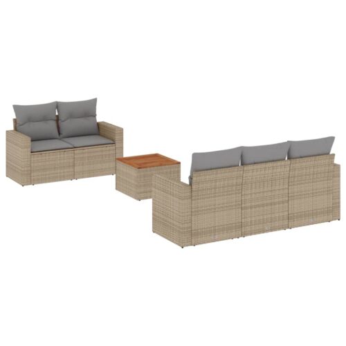 6-Piece Garden Sofa Set with Cushions Beige Poly Rattan Wicker Outdoor Patio Furniture