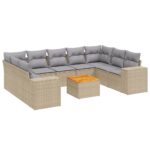 10-Piece Garden Sofa Set with Cushions Beige Poly Rattan Wicker Outdoor Patio Furniture