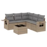 6-Piece Garden Sofa Set with Cushions Beige Poly Rattan Wicker Outdoor Patio Furniture