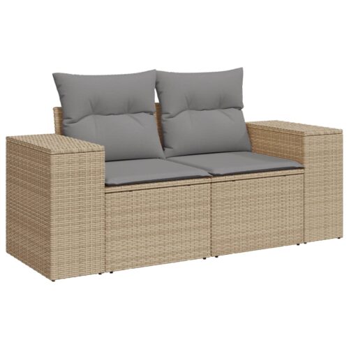 10-Piece Garden Sofa Set with Cushions Beige Poly Rattan Wicker Outdoor Patio Furniture - Image 4