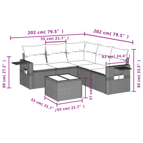 6-Piece Garden Sofa Set with Cushions Beige Poly Rattan Wicker Outdoor Patio Furniture - Image 9