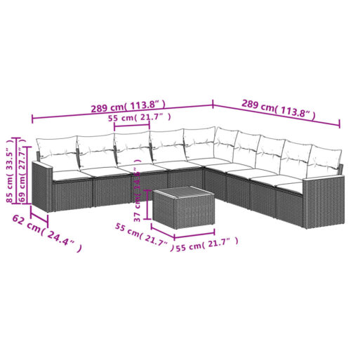 10-Piece Garden Sofa Set with Cushions Beige Poly Rattan Wicker Outdoor Patio Furniture - Image 3