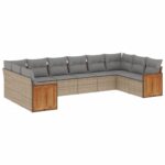 10-Piece Garden Sofa Set with Cushions Beige Poly Rattan Wicker Outdoor Patio Furniture