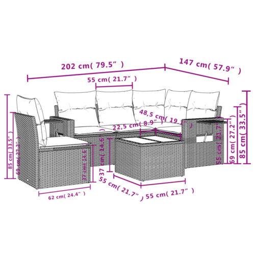 6-Piece Garden Sofa Set with Cushions Beige Poly Rattan Wicker Outdoor Patio Furniture - Image 9