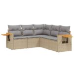 5-Piece Garden Sofa Set with Cushions Beige Poly Rattan Wicker Outdoor Patio Furniture