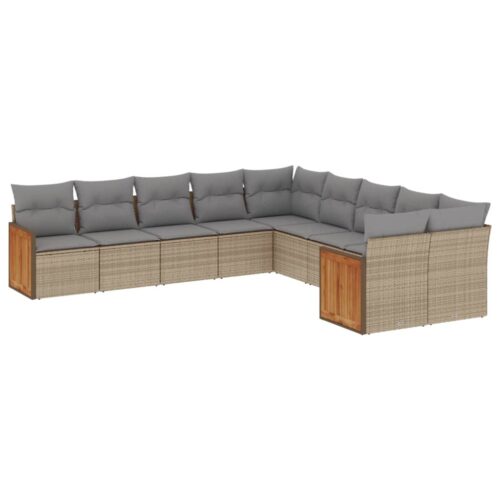 10-Piece Garden Sofa Set with Cushions Beige Poly Rattan Wicker Outdoor Patio Furniture