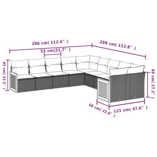 10-Piece Garden Sofa Set with Cushions Beige Poly Rattan Wicker Outdoor Patio Furniture - Image 7