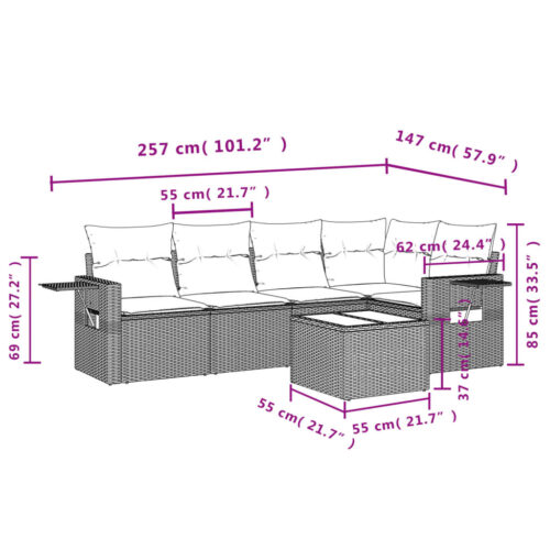 6-Piece Garden Sofa Set with Cushions Beige Poly Rattan Wicker Outdoor Patio Furniture - Image 9