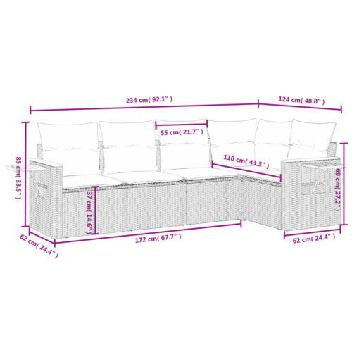 5-Piece Garden Sofa Set with Cushions Beige Poly Rattan Wicker Outdoor Patio Furniture - Image 8