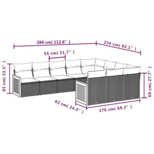 10-Piece Garden Sofa Set with Cushions Beige Poly Rattan Wicker Outdoor Patio Furniture - Image 7