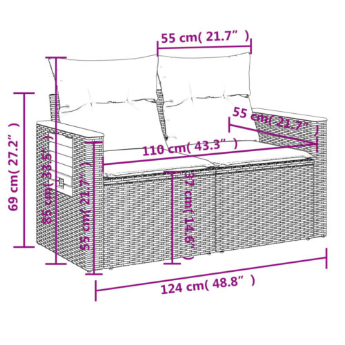 6-Piece Garden Sofa Set with Cushions Beige Poly Rattan Wicker Outdoor Patio Furniture - Image 10