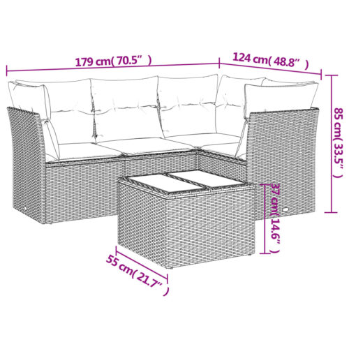 5-Piece Garden Sofa Set with Cushions Beige Poly Rattan Wicker Outdoor Patio Furniture - Image 3