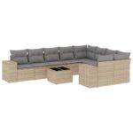 10-Piece Garden Sofa Set with Cushions Beige Poly Rattan Wicker Outdoor Patio Furniture
