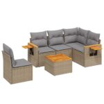 6-Piece Garden Sofa Set with Cushions Beige Poly Rattan Wicker Outdoor Patio Furniture