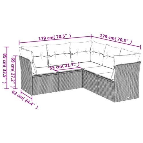5-Piece Garden Sofa Set with Cushions Beige Poly Rattan Wicker Outdoor Patio Furniture - Image 3