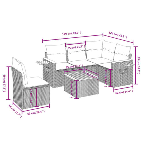6-Piece Garden Sofa Set with Cushions Beige Poly Rattan Wicker Outdoor Patio Furniture - Image 9
