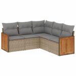 5-Piece Garden Sofa Set with Cushions Beige Poly Rattan Wicker Outdoor Patio Furniture