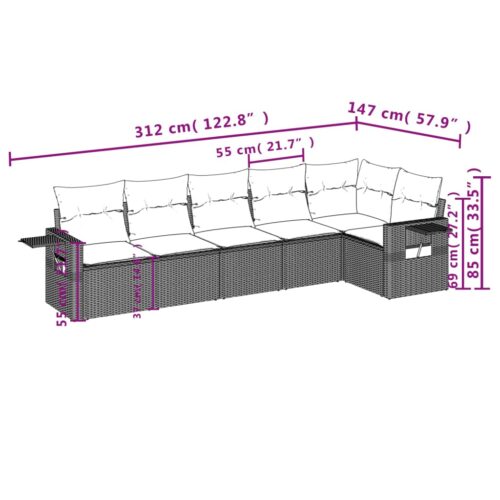 6-Piece Garden Sofa Set with Cushions Beige Poly Rattan Wicker Outdoor Patio Furniture - Image 8