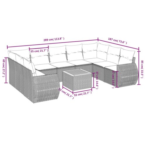 10-Piece Garden Sofa Set with Cushions Beige Poly Rattan Wicker Outdoor Patio Furniture - Image 8