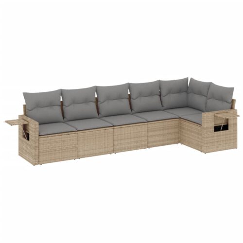 6-Piece Garden Sofa Set with Cushions Beige Poly Rattan Wicker Outdoor Patio Furniture - Image 14
