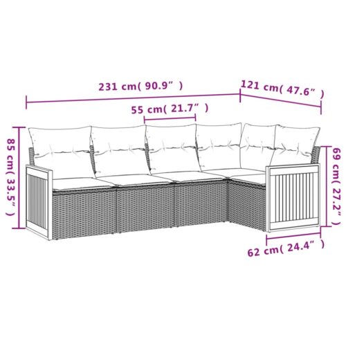 5-Piece Garden Sofa Set with Cushions Beige Poly Rattan Wicker Outdoor Patio Furniture - Image 3