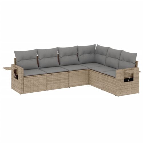 6-Piece Garden Sofa Set with Cushions Beige Poly Rattan Wicker Outdoor Patio Furniture - Image 14