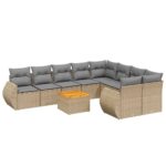 10-Piece Garden Sofa Set with Cushions Beige Poly Rattan Wicker Outdoor Patio Furniture