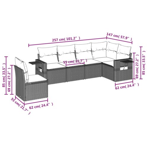 6-Piece Garden Sofa Set with Cushions Beige Poly Rattan Wicker Outdoor Patio Furniture - Image 8