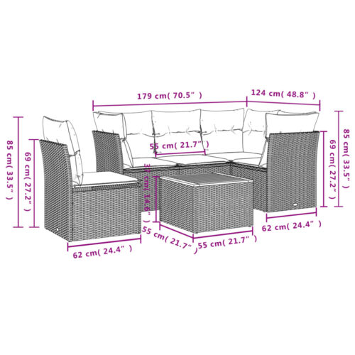6-Piece Garden Sofa Set with Cushions Beige Poly Rattan Wicker Outdoor Patio Furniture - Image 3