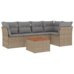 6-Piece Garden Sofa Set with Cushions Beige Poly Rattan Wicker Outdoor Patio Furniture