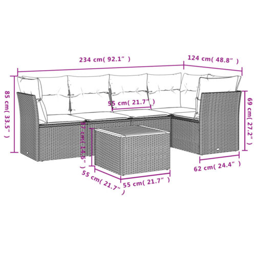 6-Piece Garden Sofa Set with Cushions Beige Poly Rattan Wicker Outdoor Patio Furniture - Image 3
