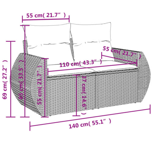 10-Piece Garden Sofa Set with Cushions Beige Poly Rattan Wicker Outdoor Patio Furniture - Image 9