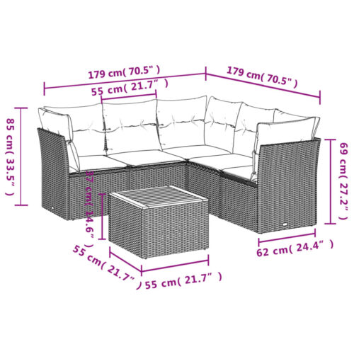 6-Piece Garden Sofa Set with Cushions Beige Poly Rattan Wicker Outdoor Patio Furniture - Image 3