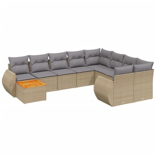 10-Piece Garden Sofa Set with Cushions Beige Poly Rattan Wicker Outdoor Patio Furniture - Image 14