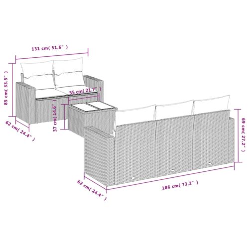 6-Piece Garden Sofa Set with Cushions Beige Poly Rattan Wicker Outdoor Patio Furniture - Image 3